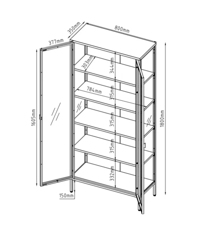 ויטרינה מעוצבת LUCIEN צבע שחור גב אגוז