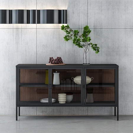 מזנון ויטרינה מעוצבת ESSENCE צבע שחור גב אגוז