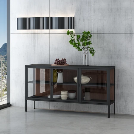 מזנון ויטרינה מעוצבת ESSENCE צבע שחור גב אגוז